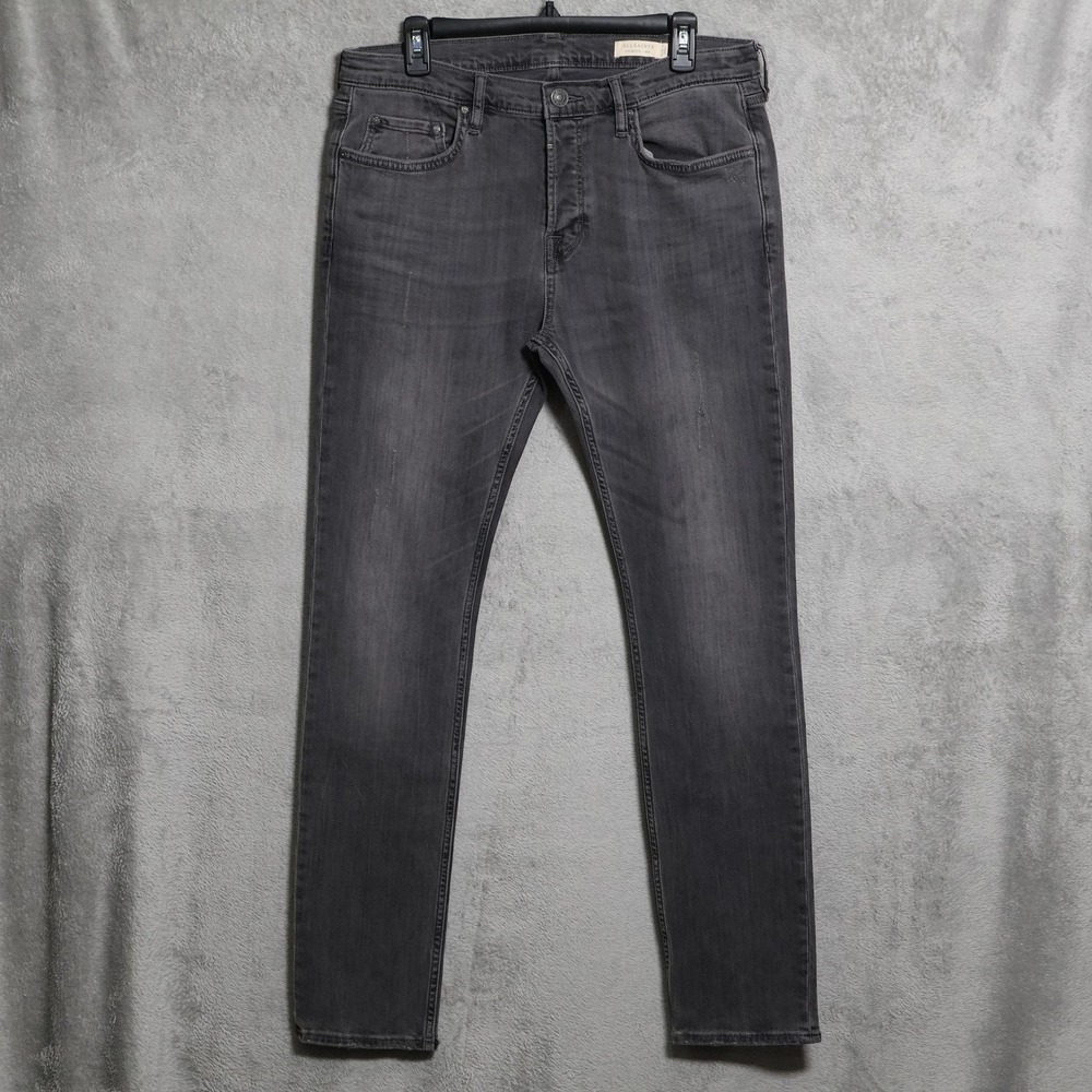 AllSaints Cigarette Jeans Mens 33x32 Grey Skinny Fit Whiskering Faded Stretch